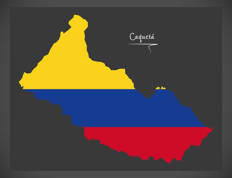 Caqueta map of Colombia with Colombian national flag illustration