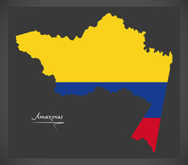 Obraz premium Amazonas map of Colombia with Colombian national flag illustration