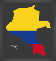 Vaupes map of Colombia with Colombian national flag illustration