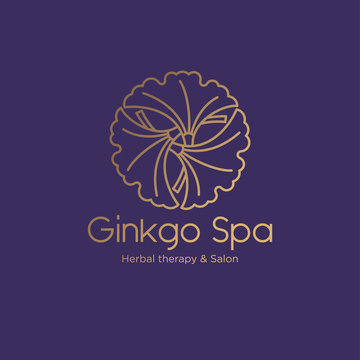 Ginkgo logo. Spa emblem. Ginkgo leaves in a circle with letters.
