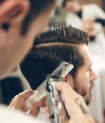 Crédence de cuisine en verre imprimé Salon de coiffure Once in a barbershop.