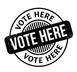 Vote Here rubber stamp. Grunge design with dust scratches. Effects can be easily removed for a clean, crisp look. Color is easily changed.