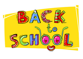 Back to School hand drawn words in a fun cartoon style.Vector illustration