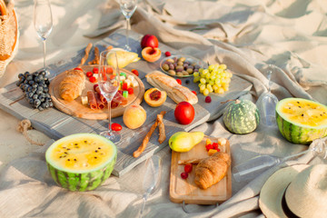 Group of friends enjoying  with champagne at the Beach