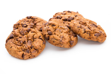 Chocolate chip cookie isolated on white background.