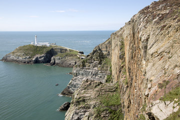 Fototapeta na wymiar Cliff and Lighthouse; South Stack, Holy Island; Anglesey; Wales