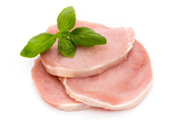 Fresh raw beef steak isolated on white background, top view.