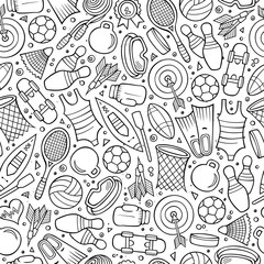 Cartoon cute hand drawn Sport seamless pattern