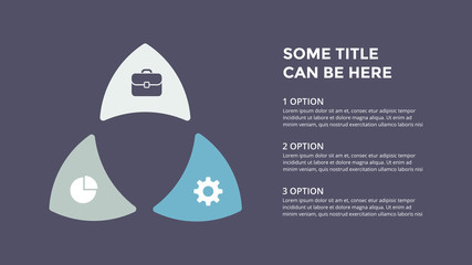 Vector circle arrows infographic, cycle diagram, graph, presentation chart. Business concept with 3 options, parts, steps, processes. 16x9 dark slide template.