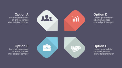 Vector circle arrows infographic, cycle diagram, graph, presentation chart. Business concept with 4 options, parts, steps, processes. 16x9 dark slide template.