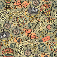 Cartoon vector hippie seamless pattern