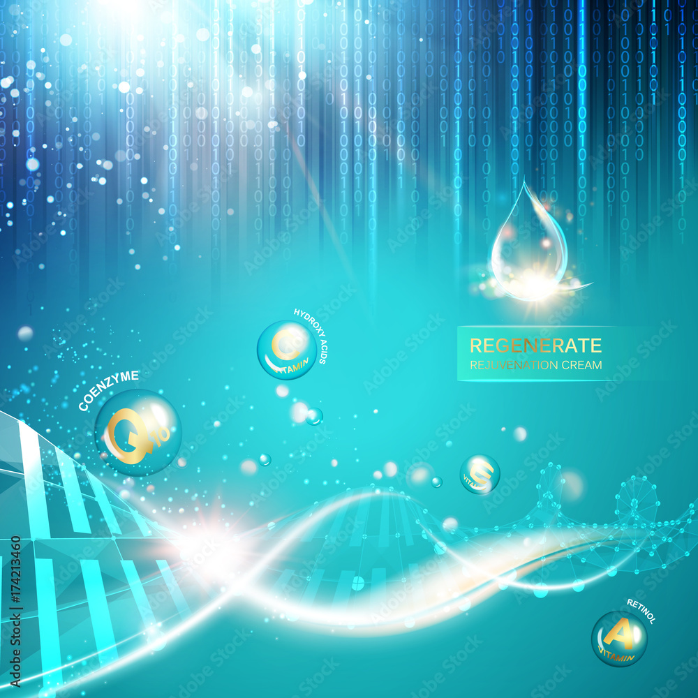 Poster science template for your card, wallpaper or banner with a dna molecules of poligons. abstract binar