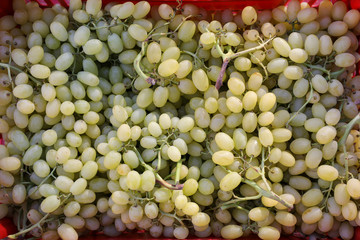 Green grapes in a greek vegetable shop.