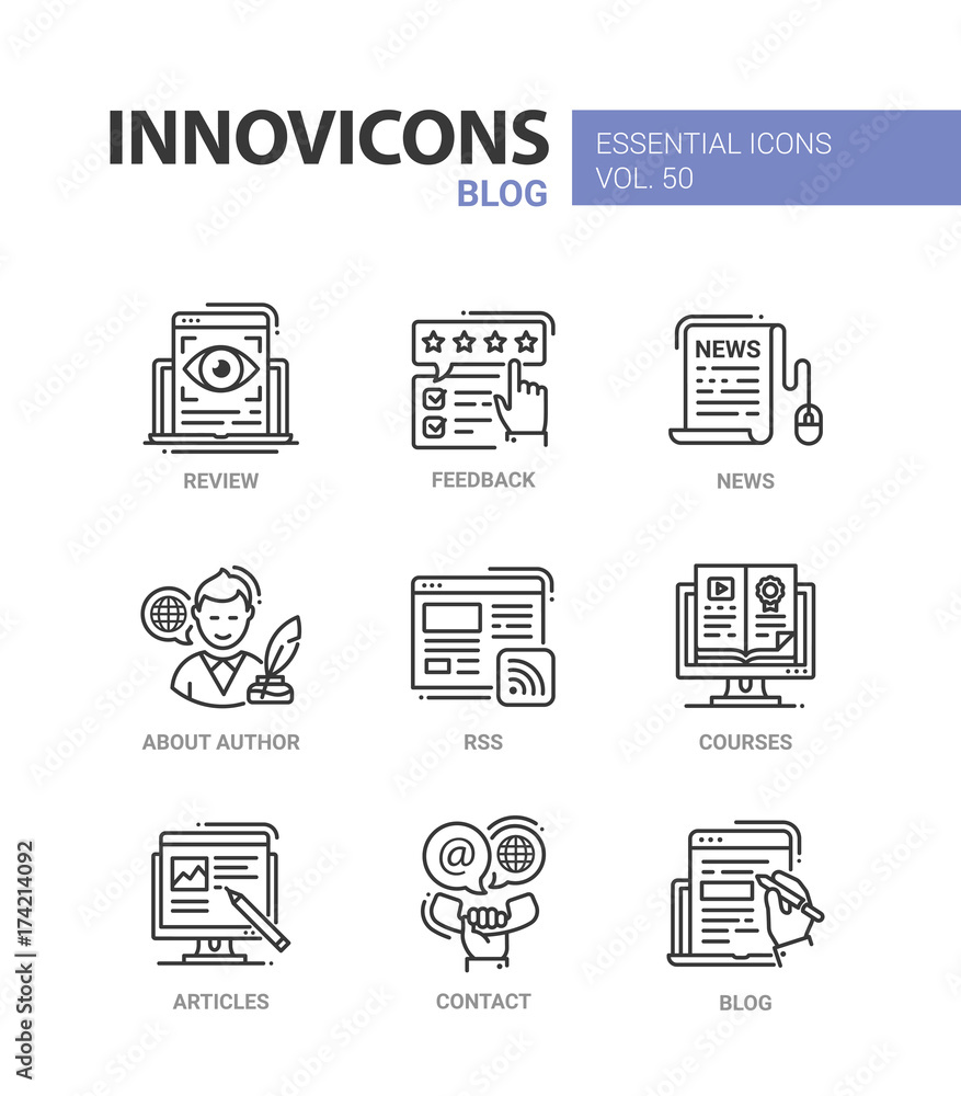 Poster blog - modern vector line design icons set