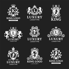 Luxury boutique Royal Crest high quality vintage product heraldry logo collection brand identity vector illustration.