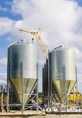 Building of tanks on sunny day