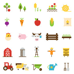 Farming and agriculture flat icons.