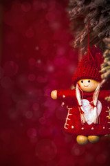 Christmas Tree decoration on the red background