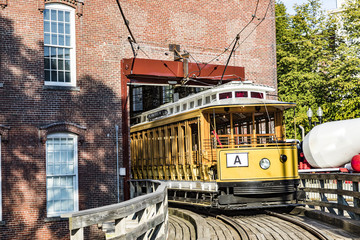 old historic streetcar in Lowell