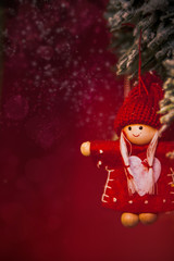 Christmas Tree decoration on the red background