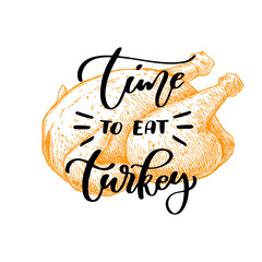 Thanksgiving day vector card with handwritten lettering. Decorat