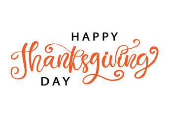 Fototapeta na wymiar Happy Thanksgiving Day hand written lettering, isolated on white