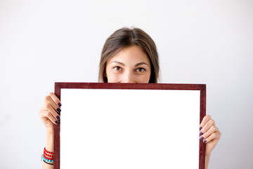 Girl smiling showing blank display