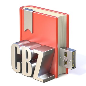 eBook icon metal CBZ red book USB 3D
