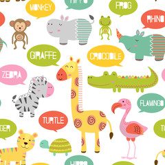 Fototapeta na wymiar seamless pattern with jungle animals - vector illustration, eps