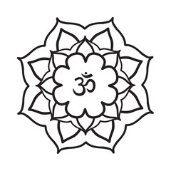 Om symbol with hand drawn mandala.