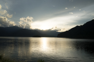 Sunset behind the dam