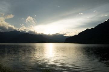 Sunset behind the dam