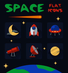 space flat icons set
