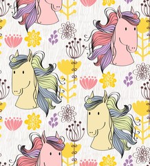 vector art seamless pattern with cartoon horse.
