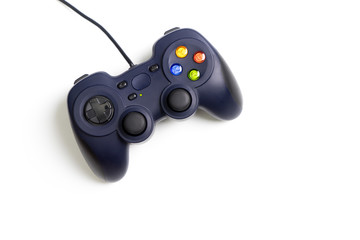 Blue wired Computer game pad isolated on white © junce11