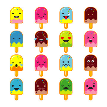 Set Emotions Popsicle. Vector style smile icons. 
