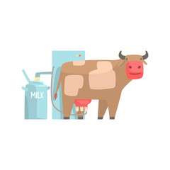 Cow milking facility, mechanized milking equipment cartoon vector Illustration