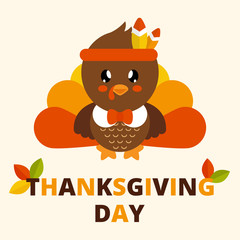 cute turkey with tie and text