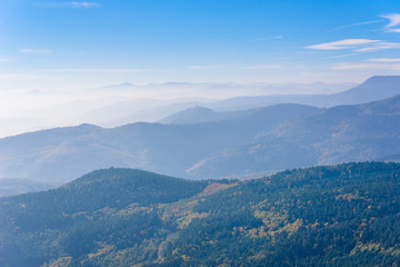 Landscape of beautiful black forest, Germany. Silhouette of hills close to Alsace, France.