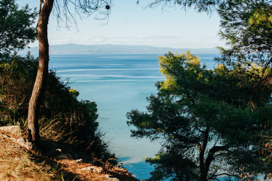 Summer sea coast morning landscape, Kassandra peninsula, Halkidiki, Greece