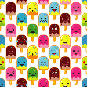 Seamless background with Popsicle emotions. Vector illustration. Textile rapport.