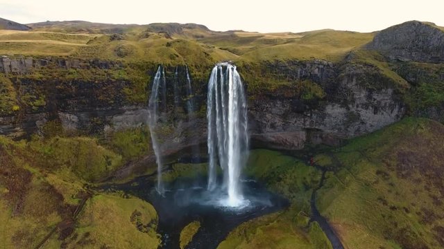 Drone Footage Iceland waterfall Seljalandsfoss