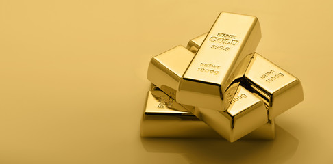 Gold bullion stack. Set of gold bars.