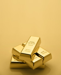 Gold bullion stack. Set of gold bars.