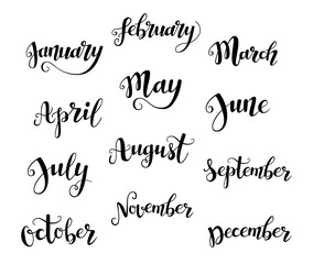 Cute brush calligraphy of months of the year