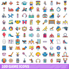 100 game icons set, cartoon style 