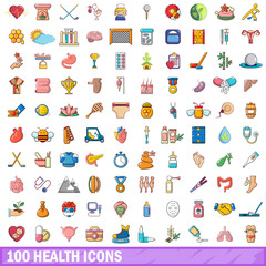 100 health icons set, cartoon style 