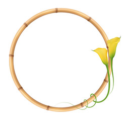 Realistic yellow calla lily, bamboo frame. The symbol of Beauty and Grace.