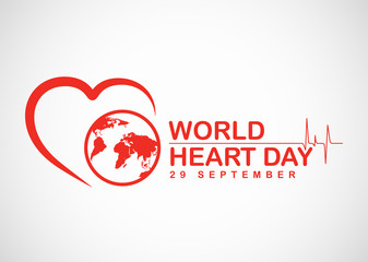 World heart day banner with red heart and world sign vector design - Powered by Adobe