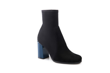 Black suede boot isolated on white background.